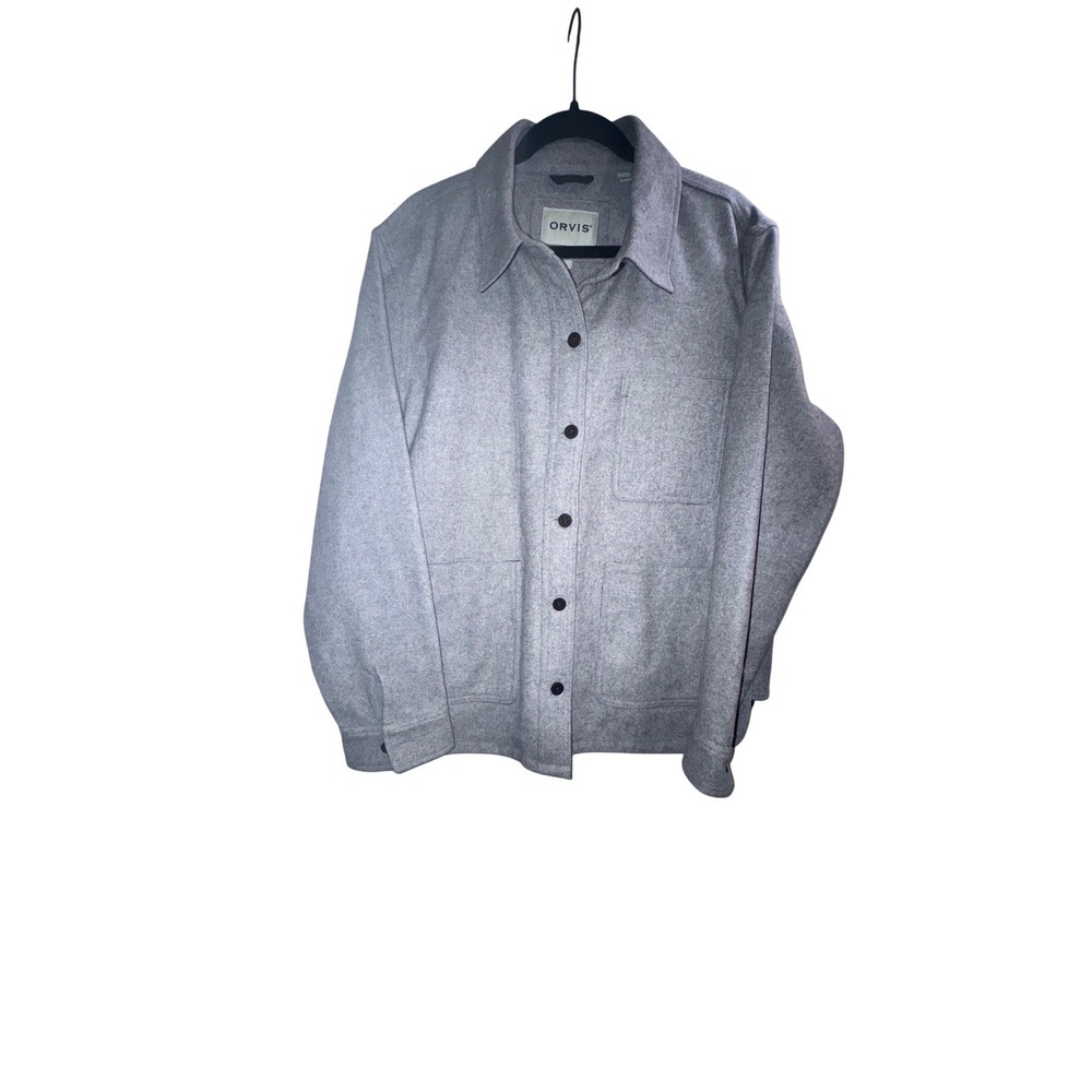 Orvis Womens Grey Wool Blend Button Front Shacket Shirt Jacket Large